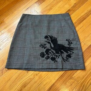 Gray Plaid Skirt with Black Embroidery